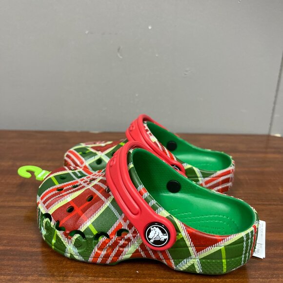 Crocs Toddler Baya Holiday Christmas Plaid Clogs Kelly Green - SIZE C9 - Picture 2 of 4